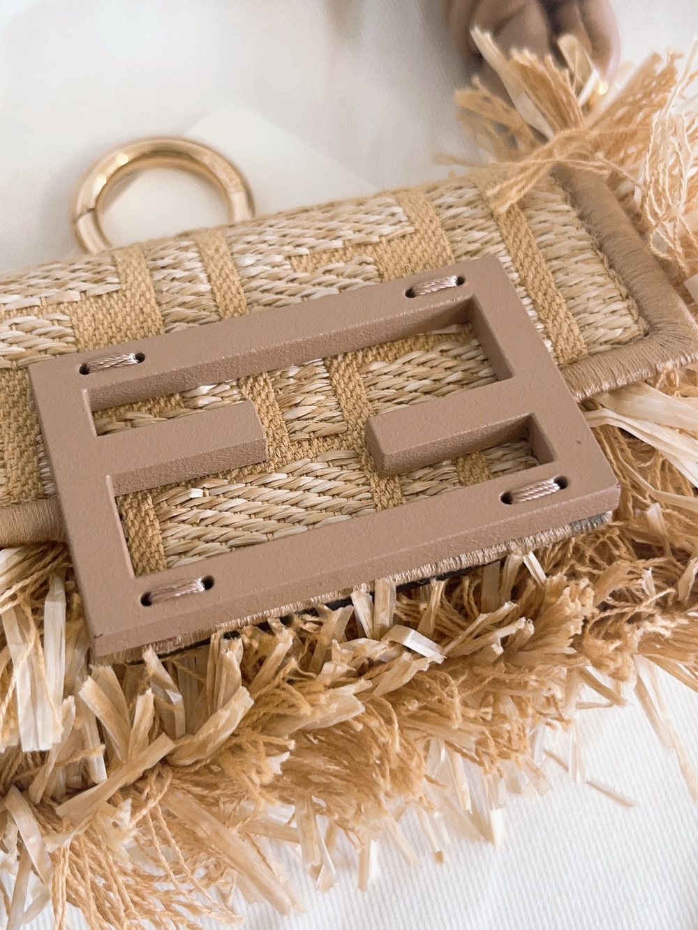 FENDI Woven Raffia Fabric Nano Baguette Maxi Handle Charm - Picture 3 of 16